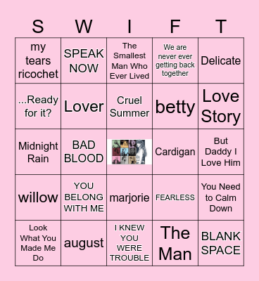TAYLOR SWIFT SONGS Bingo Card