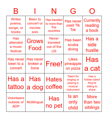 Bingo with the Brandos Bingo Card