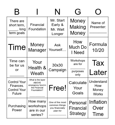 WSB Workshop 1 Bingo Card