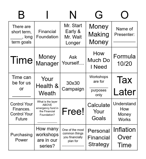 WSB Workshop 1 Bingo Card