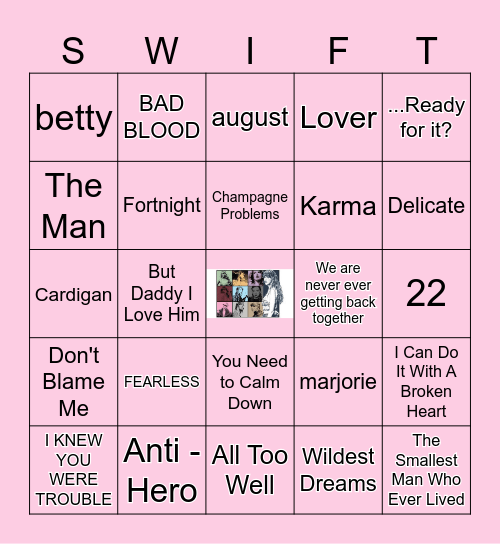 TAYLOR SWIFT SONGS Bingo Card