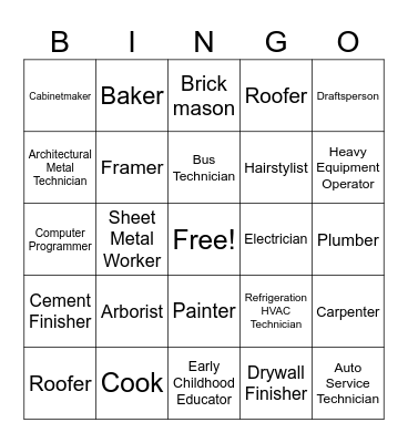 Skilled Trades Bingo Card