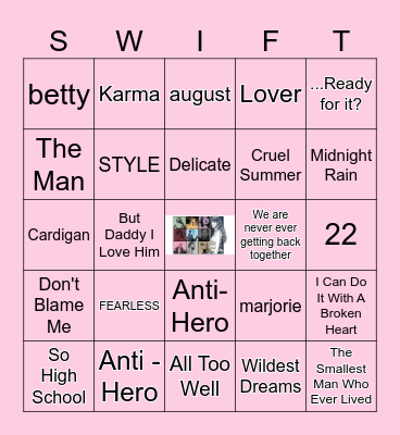 TAYLOR SWIFT SONGS Bingo Card