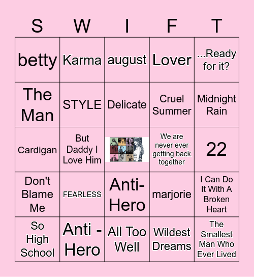 TAYLOR SWIFT SONGS Bingo Card