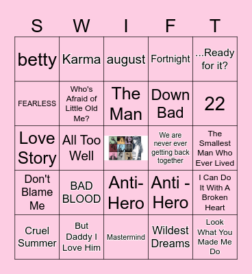 TAYLOR SWIFT SONGS Bingo Card