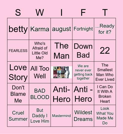 TAYLOR SWIFT SONGS Bingo Card