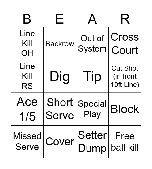 Volleyball Bingo Card