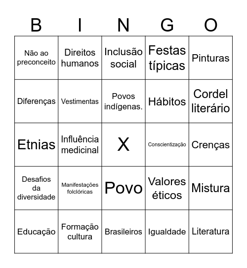 Diversidade Cultural Bingo Card