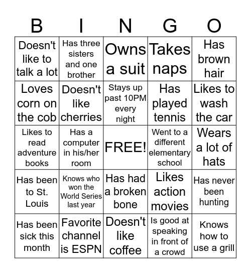 Class Bingo Search Bingo Card