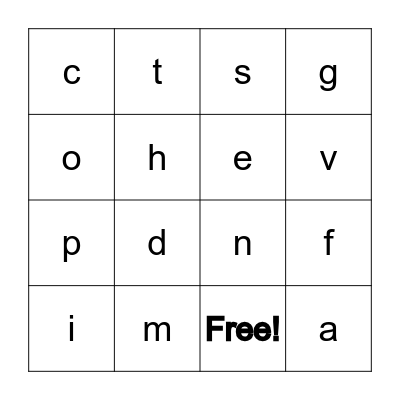 Letter Sounds Bingo Card