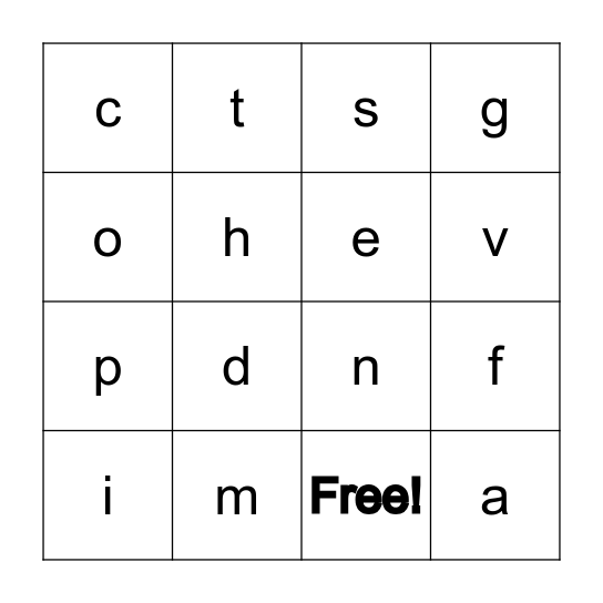 Letter Sounds Bingo Card