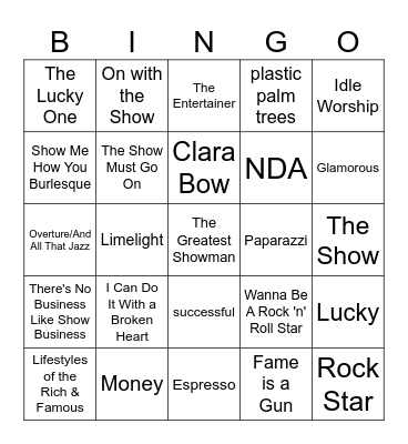 Life of a Showgirl Bingo Card