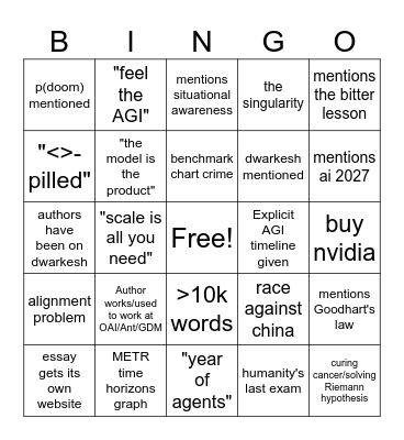 AI Thinkpiece Bingo Card