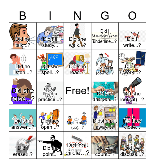 Simple past Bingo 2: Questions Bingo Card