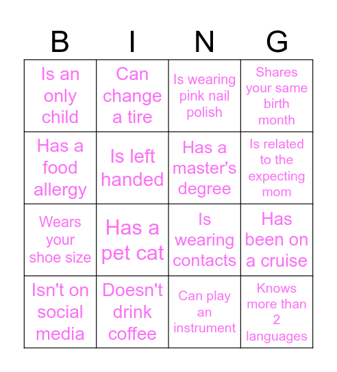 Find the guest BINGO Card