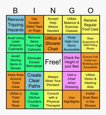 Fall Prevention Bingo Card