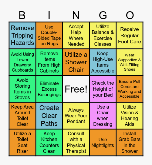 Fall Prevention Bingo Card