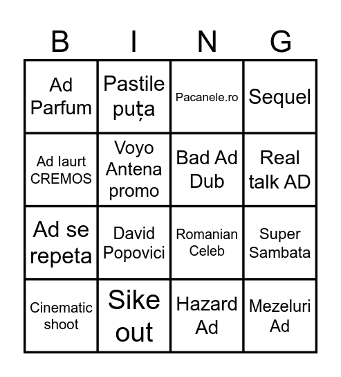 Bingo Ad Bingo Card