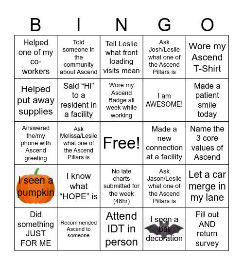 ASCEND- Kick off Bingo Card