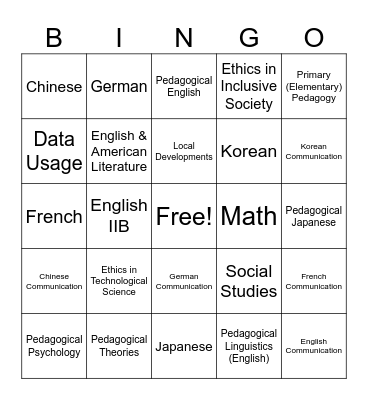IIB Pedagogical Subjects BINGO Card
