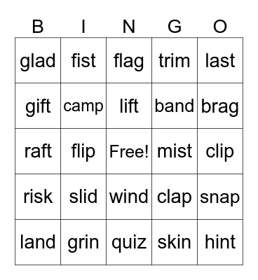 Short /a/ & Short /i/ Bingo Card