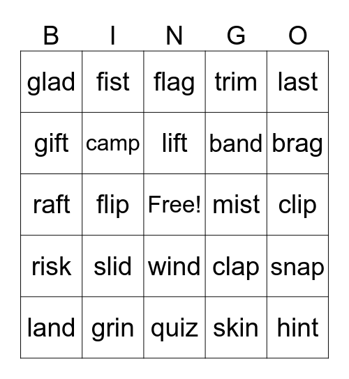 Short /a/ & Short /i/ Bingo Card