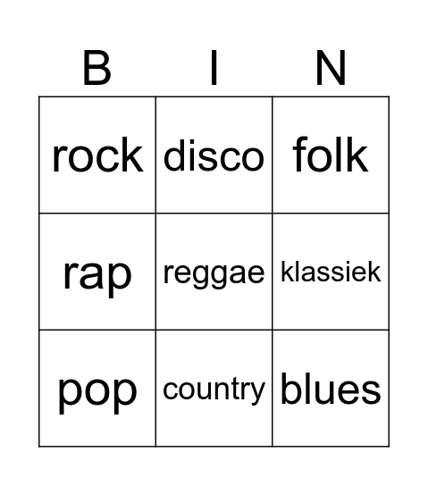 Muziekbingo Card