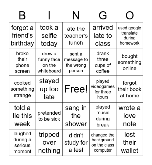 Indefinite Pronouns Bingo Card