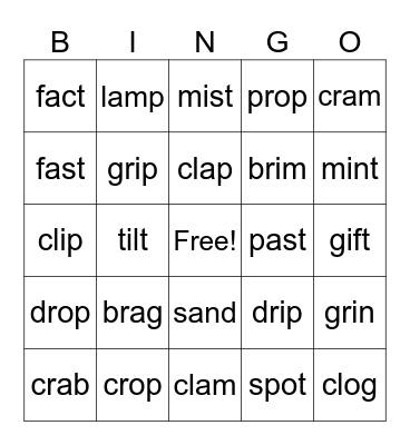 Short /a/, /i/, & /o/ Bingo Card