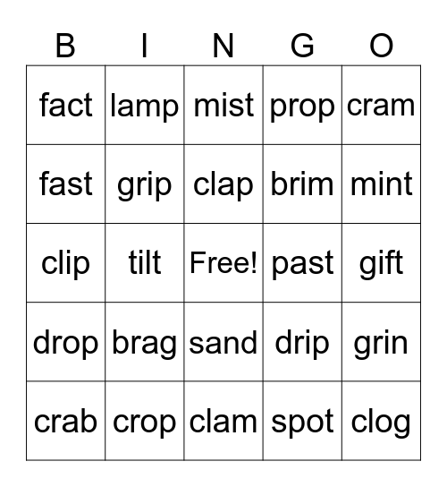 Short /a/, /i/, & /o/ Bingo Card
