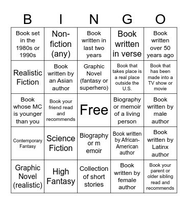 Silent Reading Bingo Card