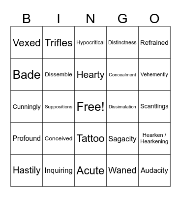 Vocabulary Bingo Card