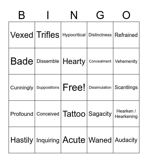 Vocabulary Bingo Card