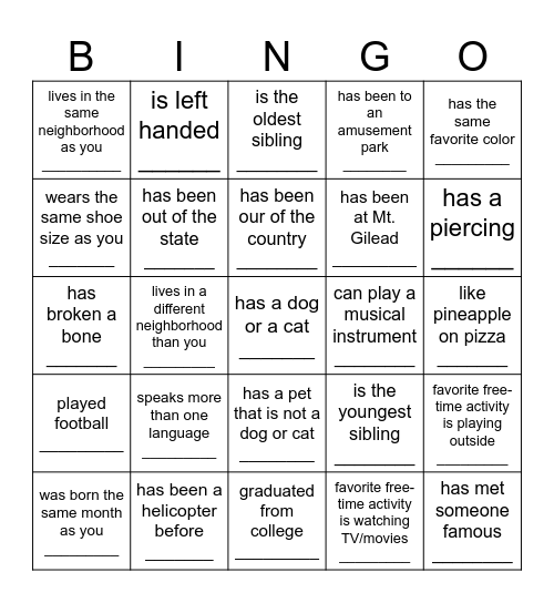 Find someone who... Bingo Card