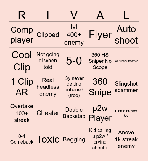 Rivals Bingo Card