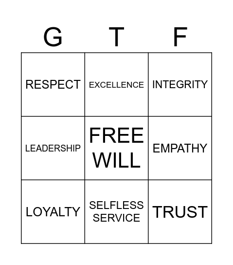 VALUE BINGO Card