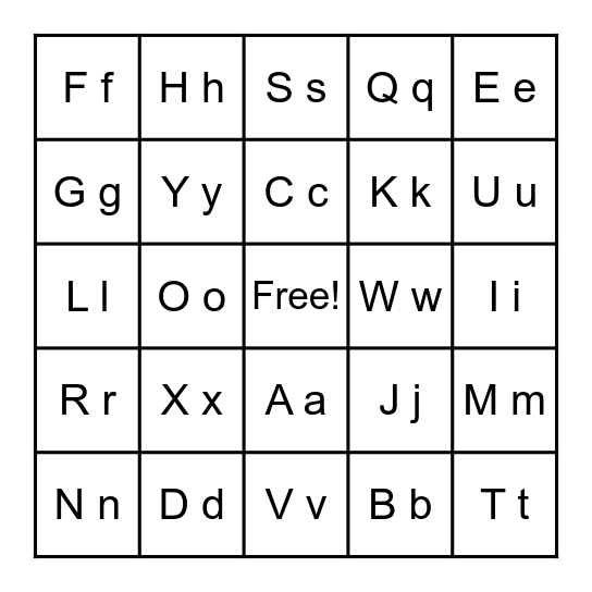Alphabet Bingo Card