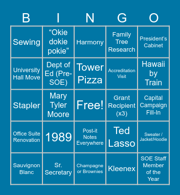 Mary Fraser's Memory Lane Bingo Card