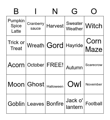 All Things Fall Bingo Card