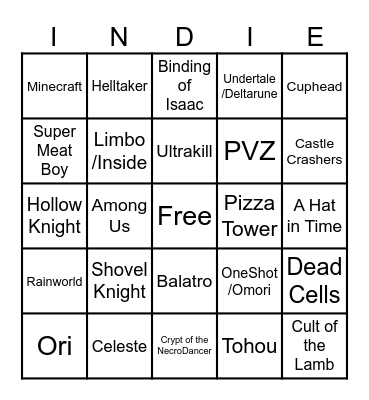Indie Cosplay Bingo Card