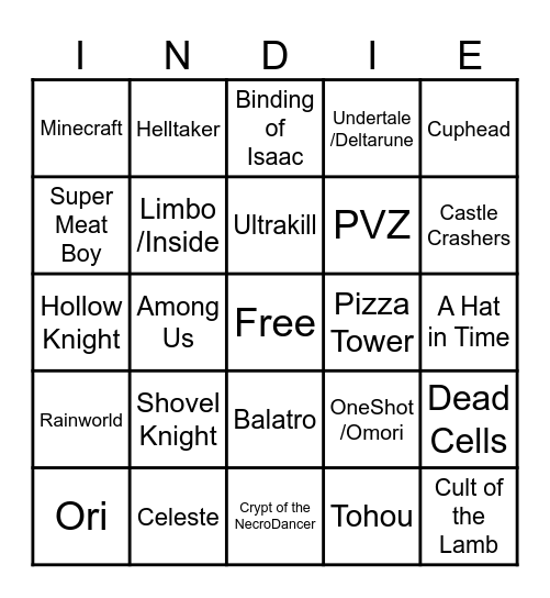 Indie Cosplay Bingo Card