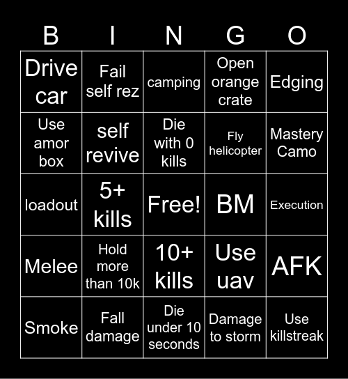 Warzone 3.0 Bingo Card