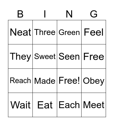 Spelling test 8 Bingo Card