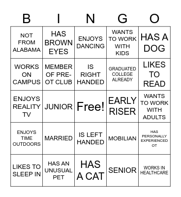 #ABOUT ME Bingo Card