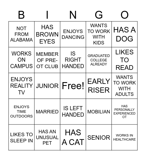#ABOUT ME Bingo Card