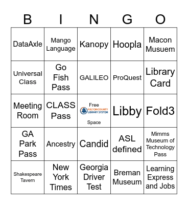 Fulton County Library System Bingo Card