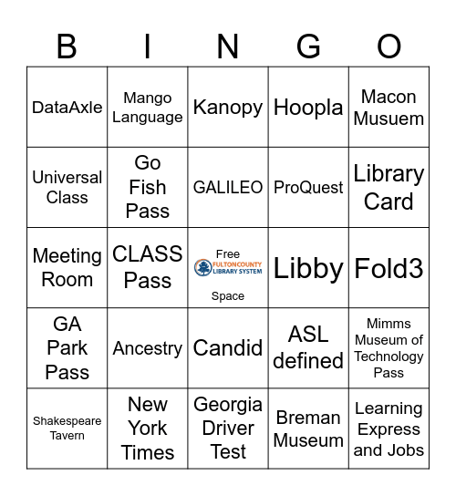 Fulton County Library System Bingo Card