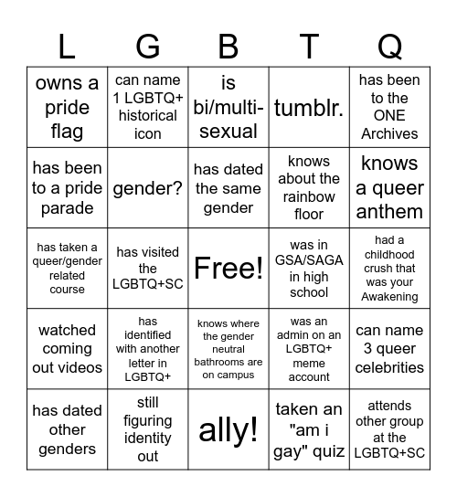 Bi+ Bingo Night Bingo Card