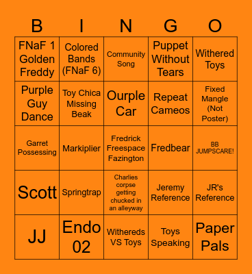 FNaF 2 Movie: BINGO!!!! Bingo Card