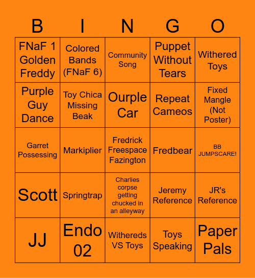 FNaF 2 Movie: BINGO!!!! Bingo Card